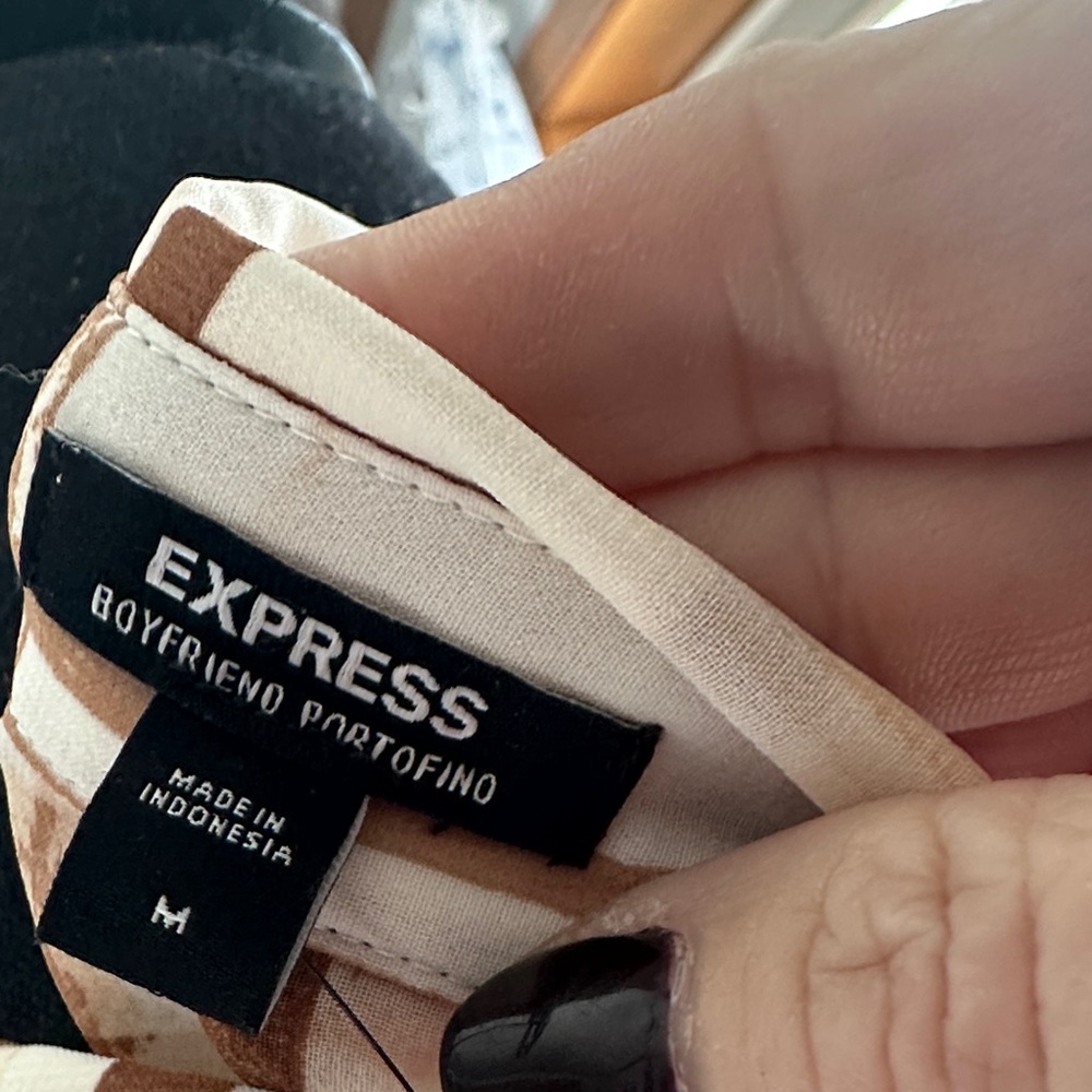 Express Cream and Brown Plaid Button-Down Shirt - Picture 3 of 3